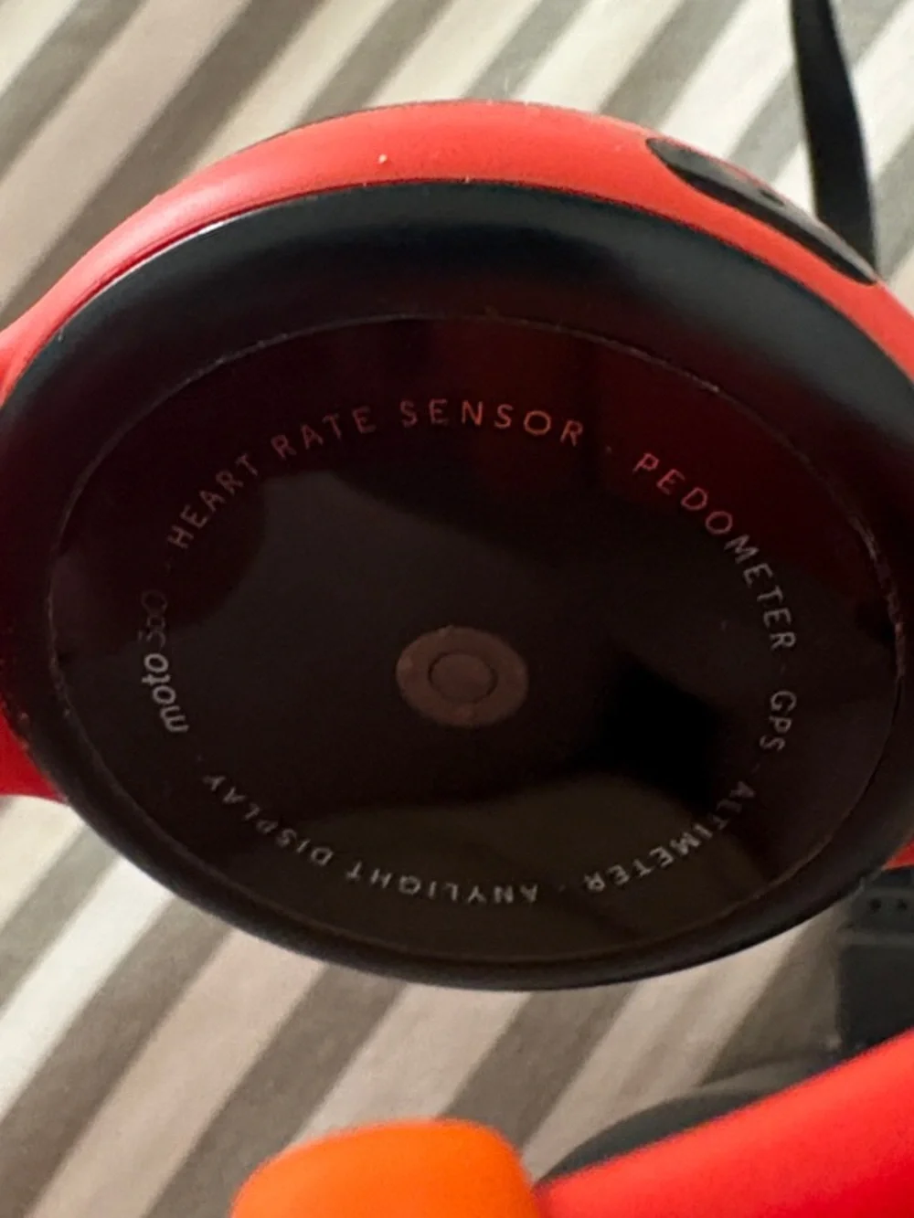 Motorola Round Smartwatch with Red Silicone Band moto360